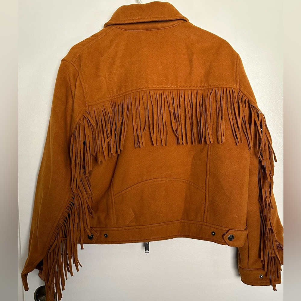 Free people rust colored felt fringe jacket